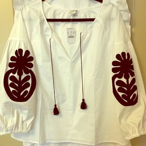 NWT J Crew embroidered sleeve top L🍍💕